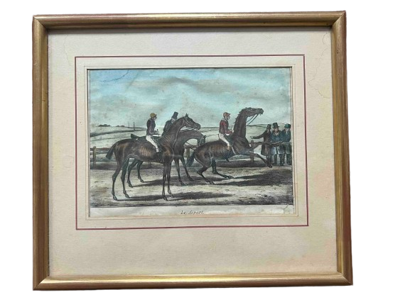 Gravure ancienne cavaliers hippiques encadrée